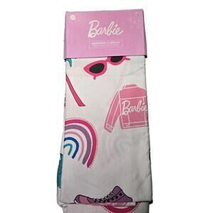 NEW Barbie Fabric Shower Curtain 72x72” Rainbows Skates Palm Trees Sunglasses